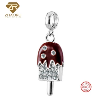 

Zhaoru New Original 925 Sterling Silver Enamel Crystal Charms Pendant Fit Bracelets Necklace Fashion DIY Jewelry Chocolat Charm