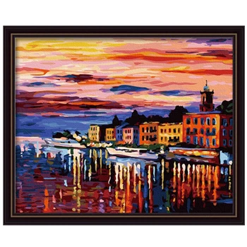 

Frameless pictures Painting By Numbers DIY Digital Oil Painting On canvas Romantic 40x50cm A Tenderness Night harbor Home Decor