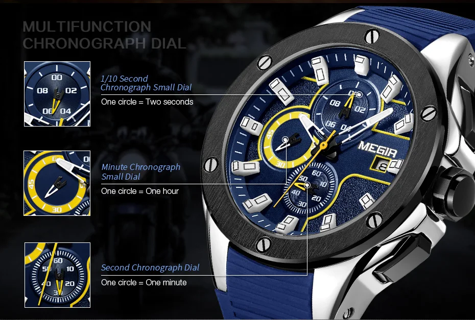 MEGIR Men Sport Watch Silicone Strap Quartz Military Watches