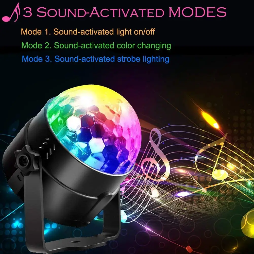 

Sound Activated Led Party Lights 6 Colors Disco Ball Light Remote Control Led Stage Lights