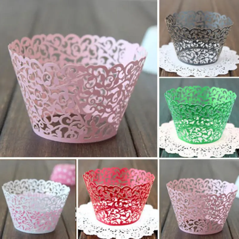 

Useful 12Pcs/Set Green Filigree Vine Cupcake Cake Wrappers Wraps Case Wedding Birthday Baby Shower For Cake Decoration