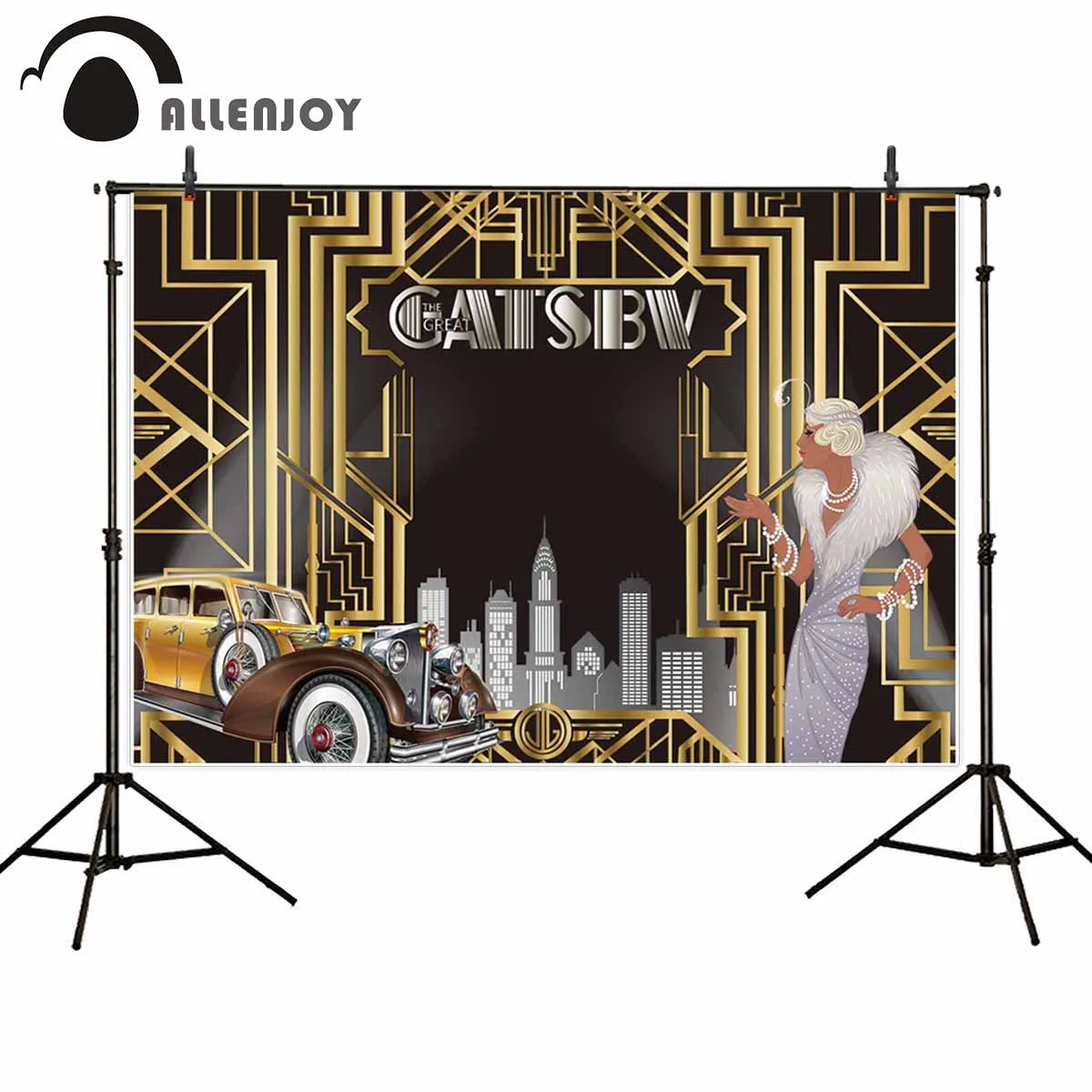 

Allenjoy Great Gatsby photography black gold backdrop car beauty jewelry city background photo studio party photophone photocall
