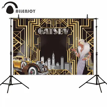 

Allenjoy Great Gatsby photography black gold backdrop car beauty jewelry city background photo studio party photophone photocall