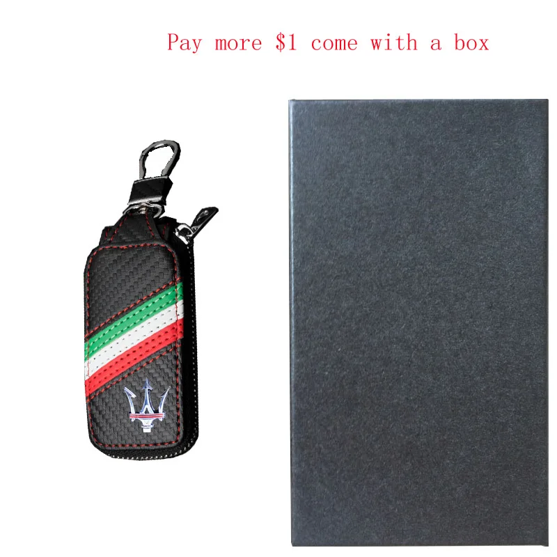 Kunbaby Топ Для мужчин/Для женщин Новая мода углеродного ключи от машины сумка ключи Цепи держатель чехол кожаный бумажник ключа для Maserati 1 - Название цвета: No.4 with box