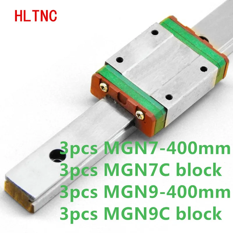 

Linear Guide 3 X MGN7 L= 400mm +3 X MGN9 L= 400mm linear rail way + MGN7C+MGN9C Long linear carriage for CNC X Y Z Axis