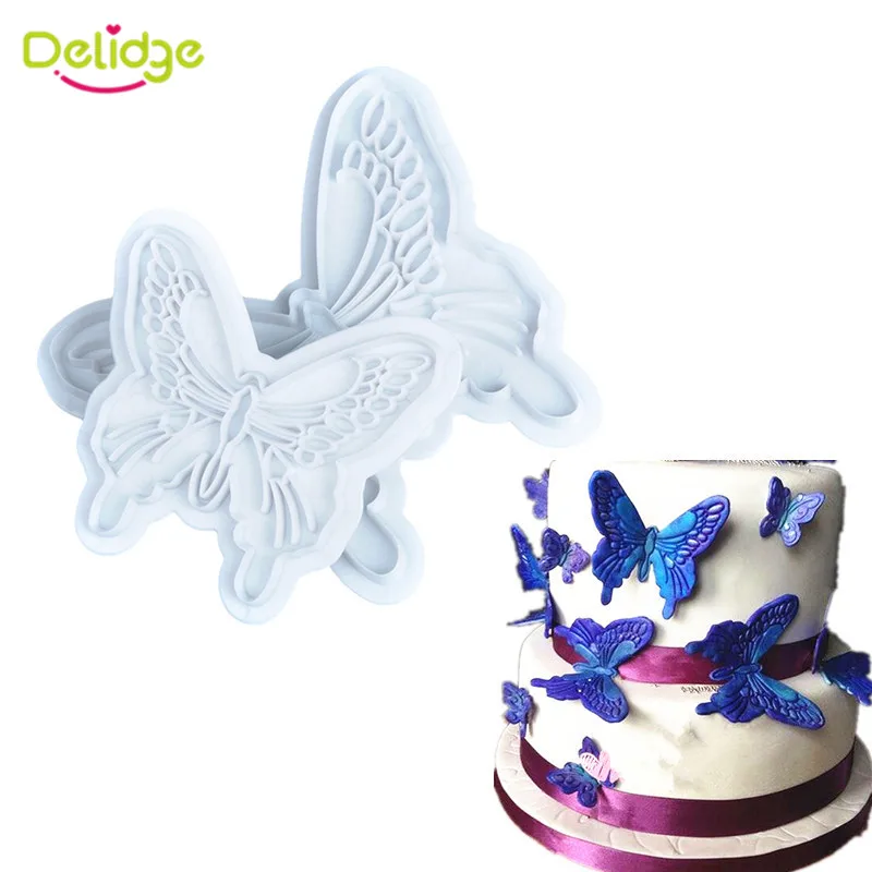 

Delidge 2Pcs/set Butterfly Shape Fondant Cake Decorating Plastic Cutter Embossing Cake Mould Sugarcraft Plunger Decor Press Mold