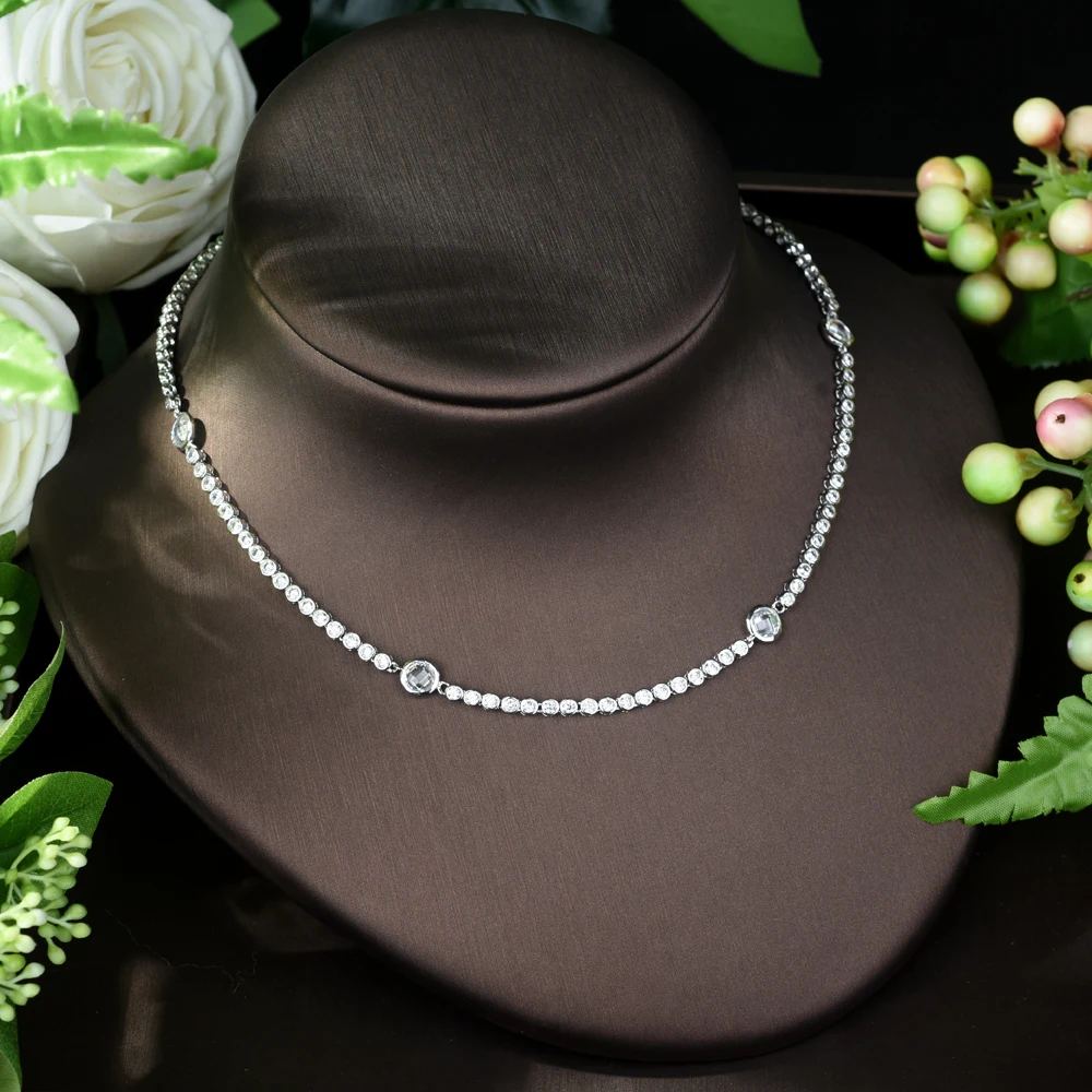 Hibride роскошь новые модные AAA кубического циркония круглый Форма Установка Свадебные цепочки и ожерелья для женщин Jewelry Bijoux Femme N-955
