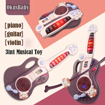 

Foldable 3 in 1 Baby LED Musical Toys Early Educational Guitar/Piano/Violin 3 Modes Playing With Record Function Children Gifts