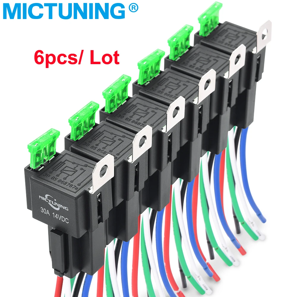 5Pcs 12VDC 5Pin 14AWG Auto Relay+Harness 30A/40 Amp For Heavy Duty Application 