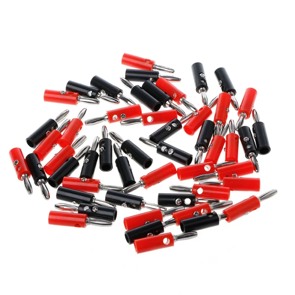 50 Pcs 4mm Banana Plug Connector Jack Screw type Banana Head Black+Red
