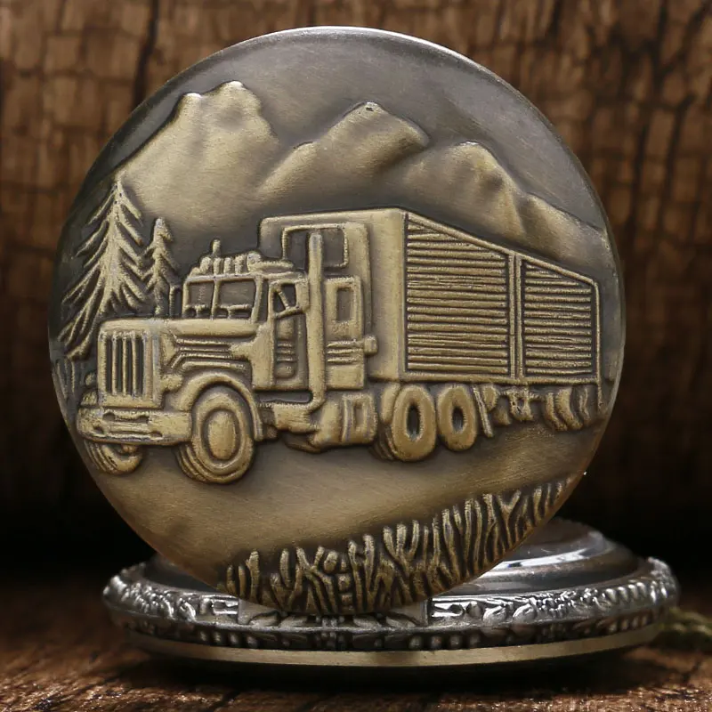 Antique Big Size Forest Big Truck Pocket Watch Retro Bronze Necklace Watches for Men Women Gift 4
