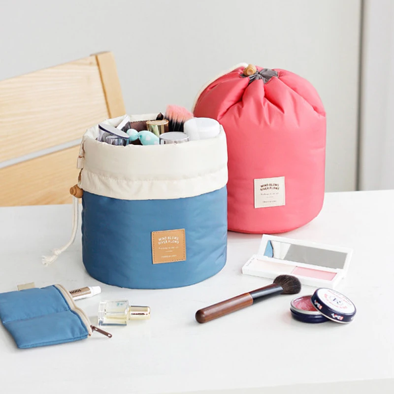 New Arrival Barrel Shaped Travel Cosmetic Bag Nylon High Capacity  Drawstring Elegant Drum Wash Bags Makeup Organizer Storage Bag|cosmetic bag|travel  cosmetic bagwash bag - AliExpress