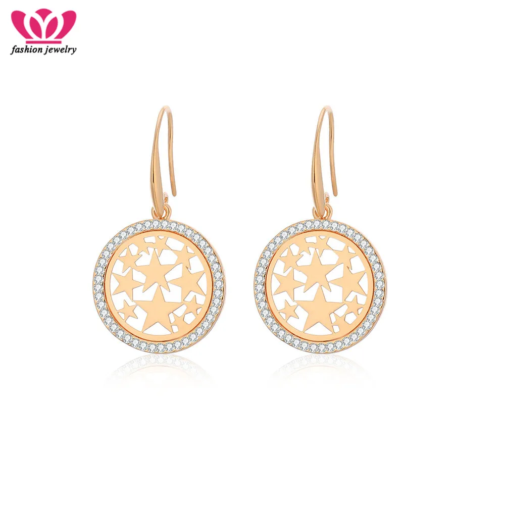 

Cute Star Hollow Out Round Crystal Earrings For Women Classic Style Gold Earring Statement Jewelry Party Gift Dropshipping