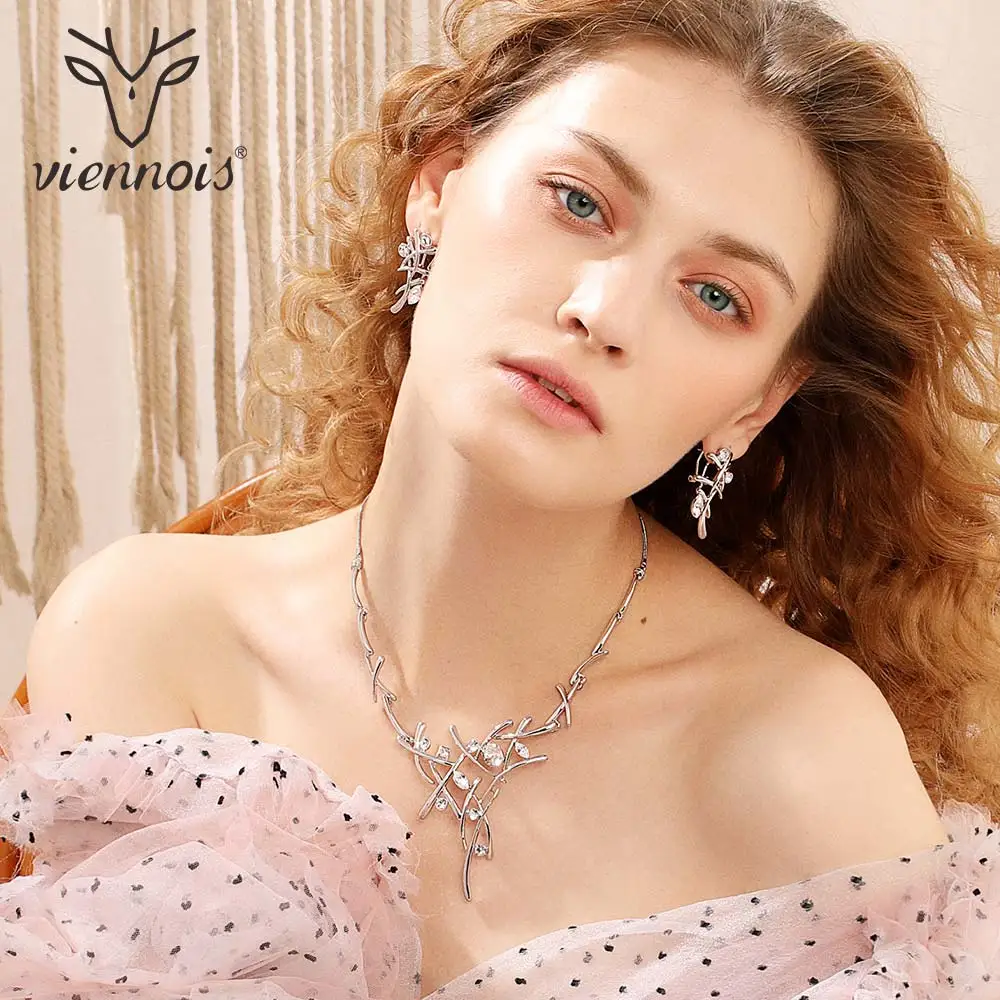 Viennois Earrings & Necklace for Women Elegant Brand Silver Color Rhinestone Crystal Bridesmaids Wedding Cross Jewelry Set Viennois Earrings & Necklace for Women Elegant Brand Silver Color Rhinestone Crystal Bridesmaids Wedding Cross Jewelry Set