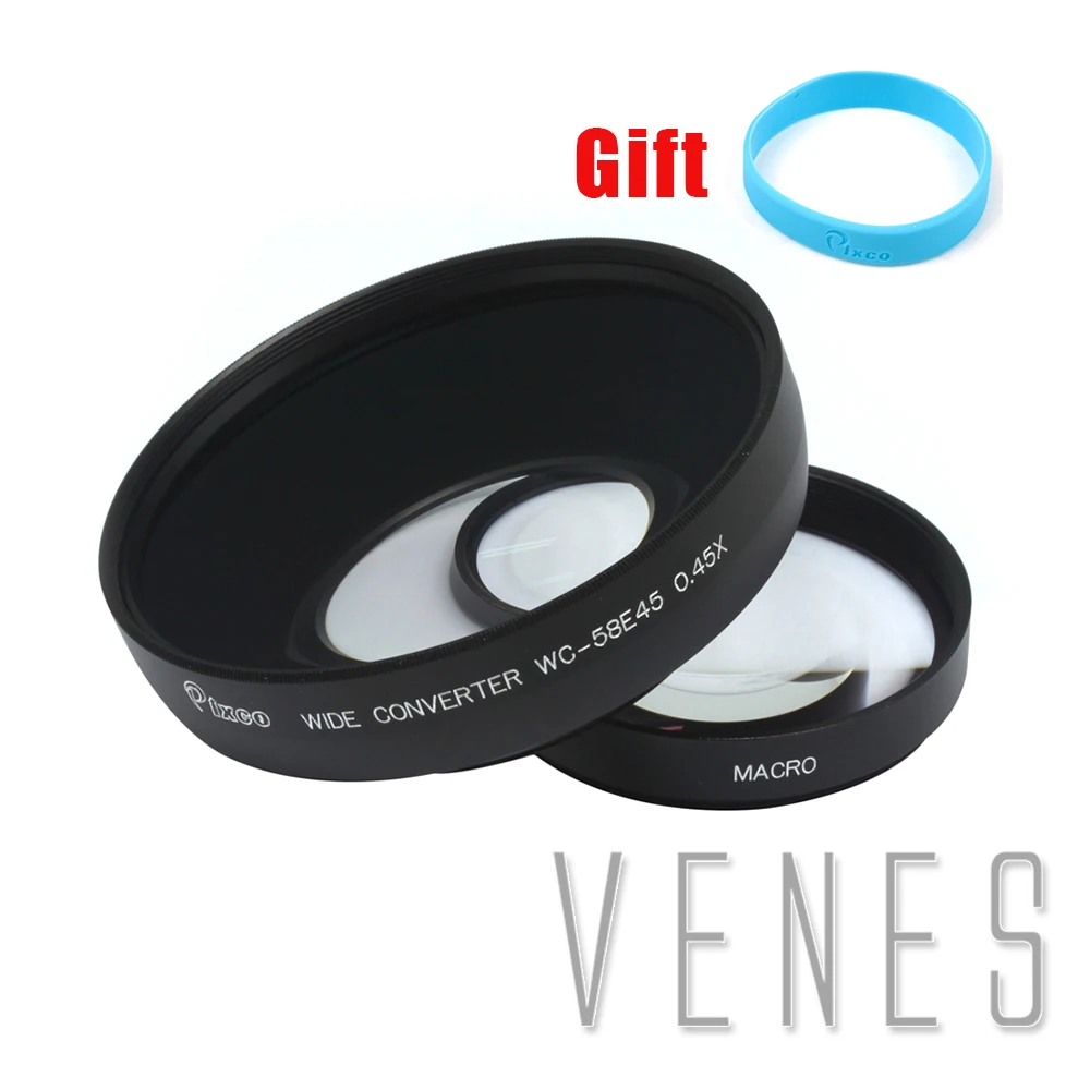 

Professional 58mm 0.45X Wide Angle Lens with Macro Black suit For Canon for Nikon for Sony+with Lens wrist strap