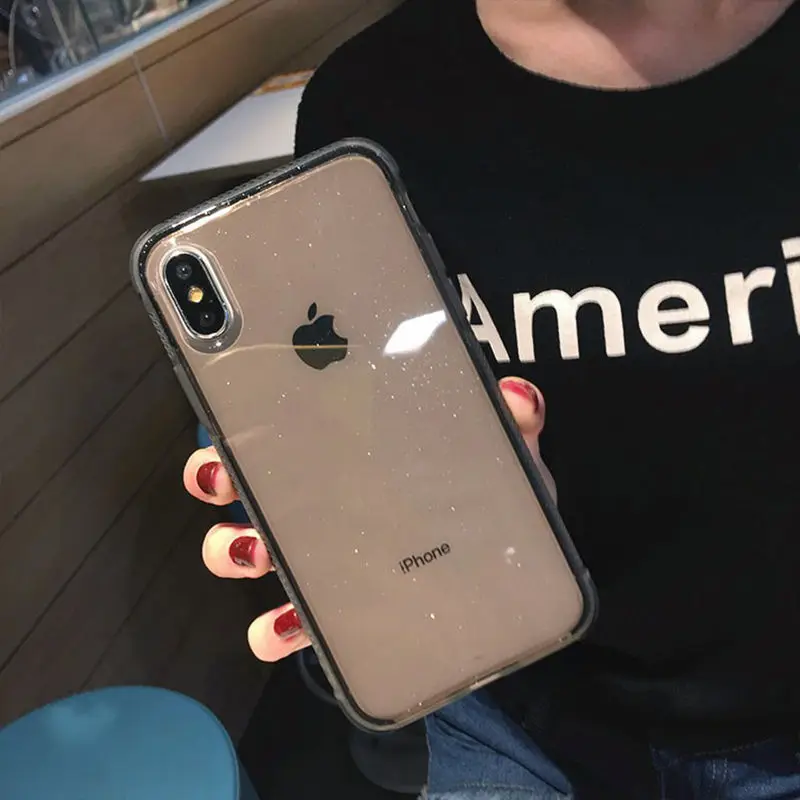 Блестящий чехол для телефона с порошком iPhone X XR XS Max 8 7 Plus 6 6S прозрачный мягкий
