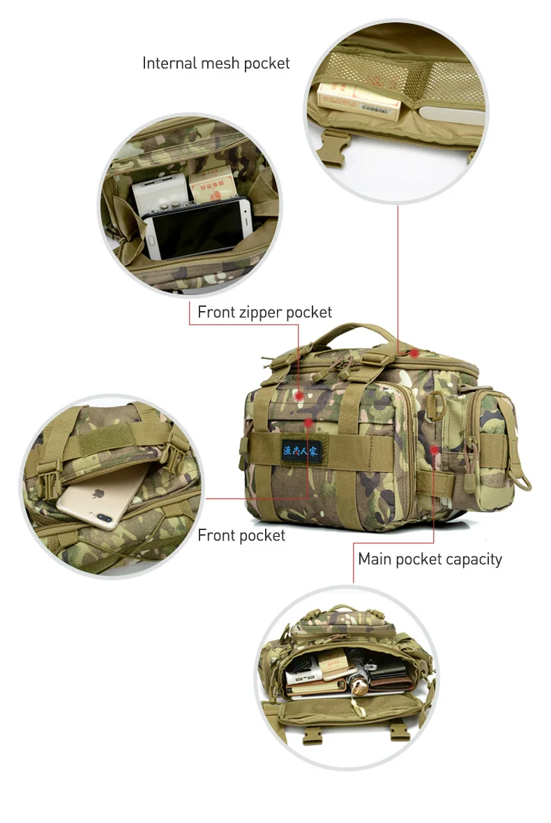 Новая сумка для рыбы, многофункциональный карманный мужской рюкзак для путешествий, сумка на плечо, камуфляжная тактическая ручная сумка XA28G