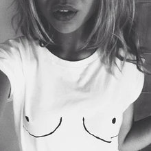 2016 Cotton Womens T shirt White Tit Tee Breast Printed T-Shirt Emoji Tees Street Boob Harajuku Womens Tshirt M-3XL