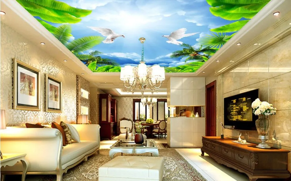Us 1048 58 Di Sconto3d Personalizzato Soffitti Affrescati Wallpaper Cielo Blu Carta Da Parati 3d Per Soffitto Soffitto Per Soggiorno Non Tessuto