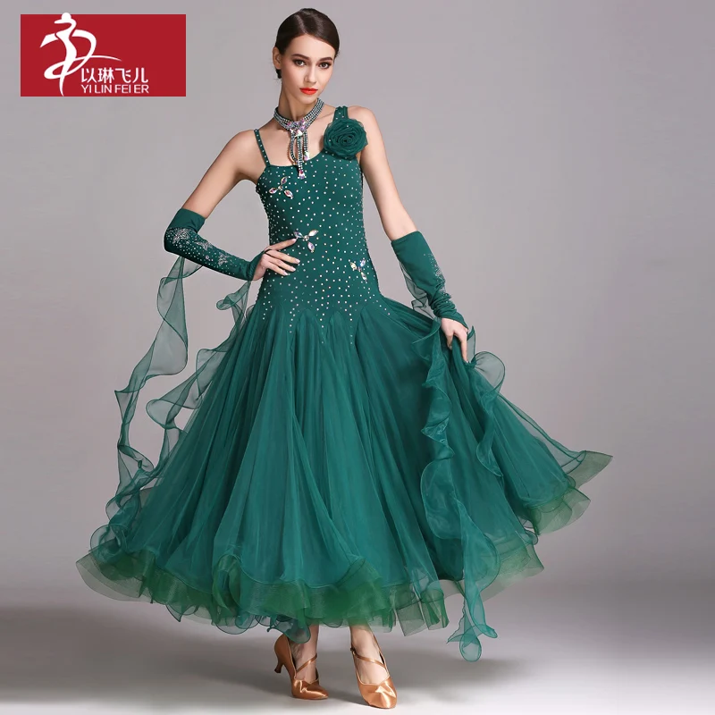 

Dark Green Spandex Bodice with Long Tulle Dress for Woman Modern Dancer Professional Costumes Dancewear 2 Colors Available A0018