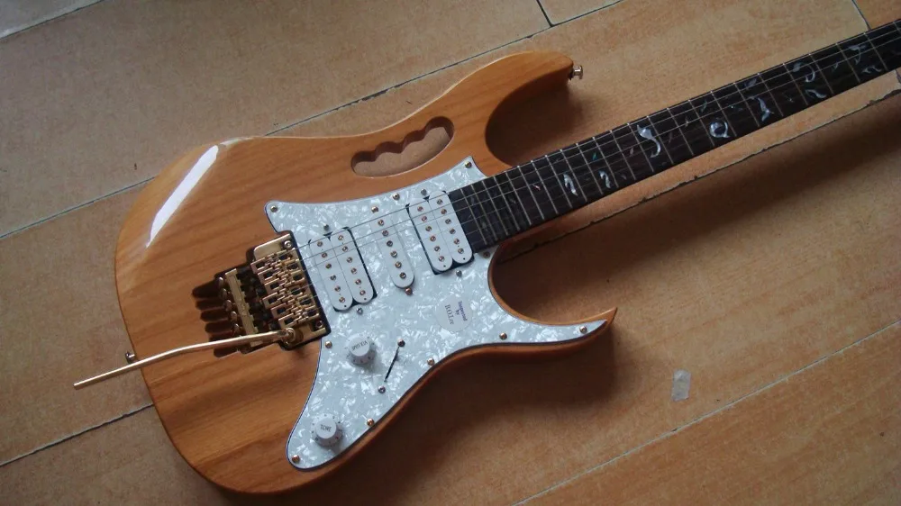 electric guitar natural wood finish white pearl pickguard free shipping