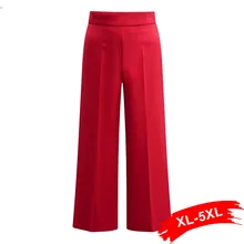 Широкие брюки размера плюс, красные женские брюки, 4Xl 5Xl, на молнии, с высокой эластичной талией, Свободные повседневные штаны, Офисная Женская одежда для работы