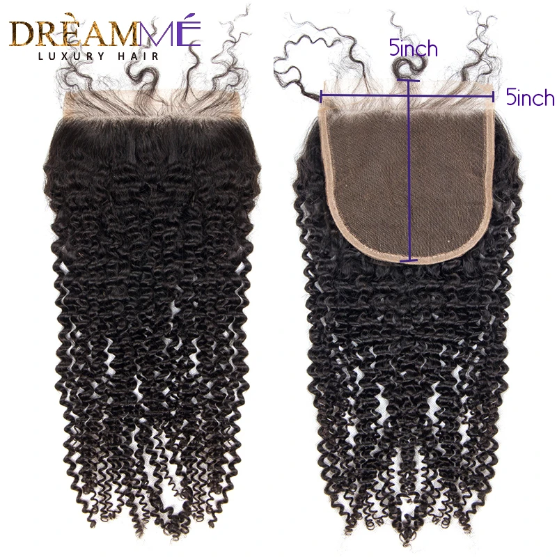 DreamMe кудрявый 3 части 5x5 кружева закрытия бразильские виргинские человеческие волосы Средний коричневый швейцарское кружево с волосами