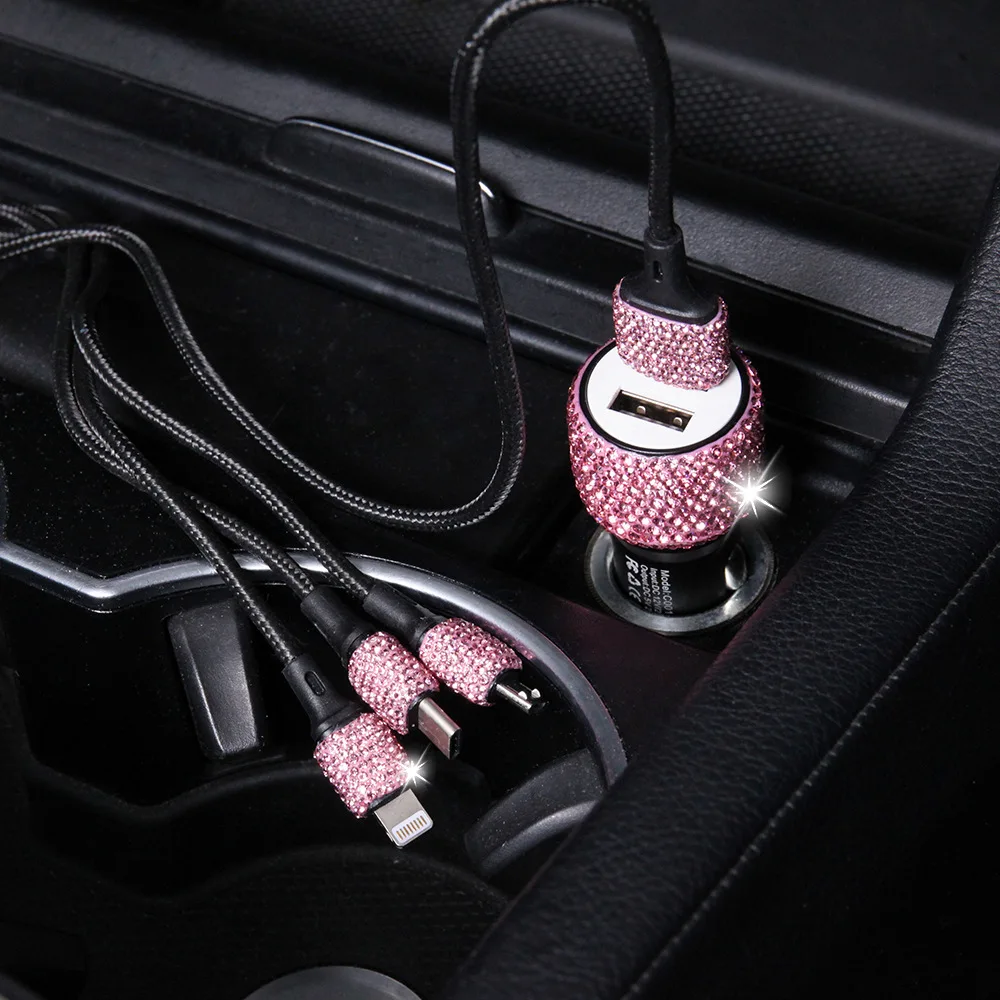 

1 Piece Car Quick Charging Line 3 in 1 For Android/IOS System/TYPE-C Diamond Gift Decorate Your Car