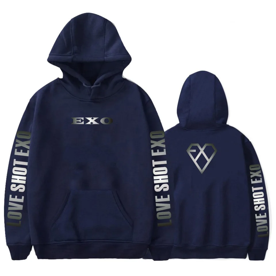 Новинка Осень-зима 2019 Свободные флисовые толстовки с рукавами EXO LOVE SHOT для мужчин