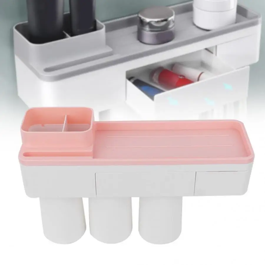 

Magnetic Adsorption Toothbrush Holder Inverted Cup Bathroom Storage Rack for Family of three Bathroom Single Tier Shelves