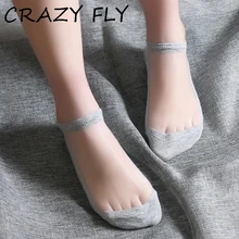 Магазин Crazy Fly женские летние нижние мягкие кружевные эластичный прозрачный кристалл невидимые носки по щиколотку гофрированные короткие носки с низким вырезом сетка Sox