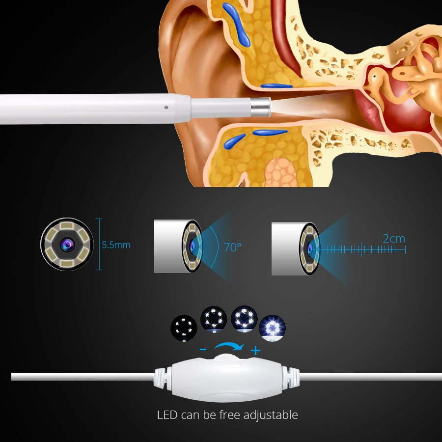 KERUI 720 P HD многоцелевой отоскоп 2 м 5,5 мм USB Wi-Fi эндоскоп Камера ухо чище бороскоп Поддержка ПК MAC android IOS Телефон