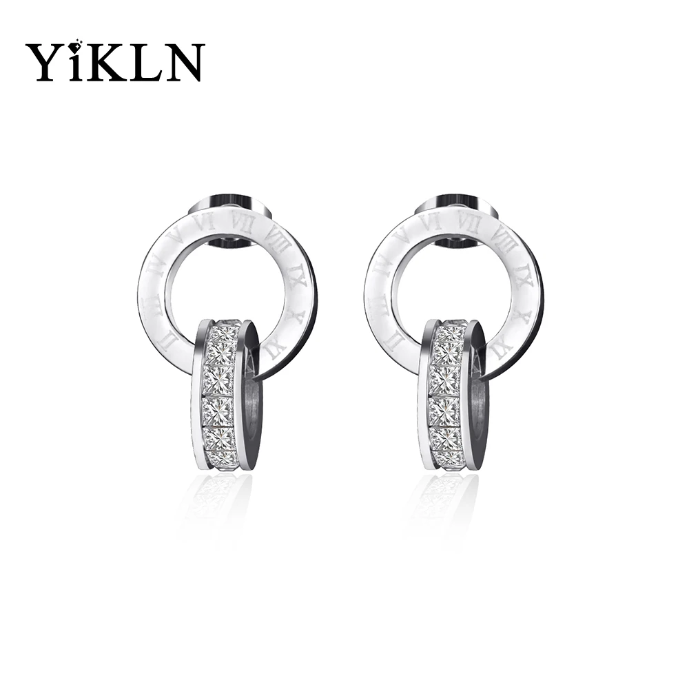 

YiKLN Gold Color Shiny Cubic Zirconia Stud Earrings For Women Stainless Steel Wedding Earrings Jewelry For Women Gift E17014