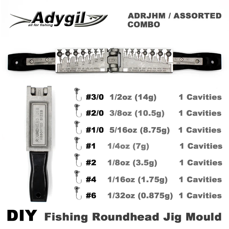Goedkoop Adygil DIY Vissen Roundhead Jig Schimmel ADRJHM DIVERSE COMBO 1 32 oz, 1 16 oz, 1 8 oz, 1 4 oz, 5 16 oz, 3 8 oz, 1 2oz 7 Holtes