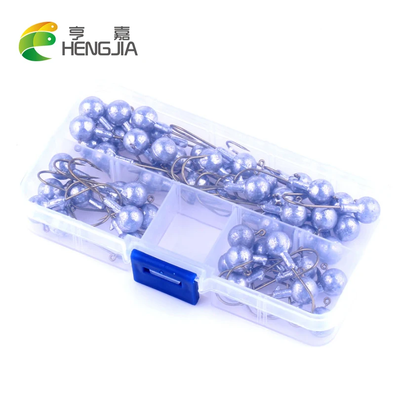 

HENGJIA 50pcs round lead head jig hooks hard metal fishhooks soft lures barbed fishing hooks pesca fishing tackles