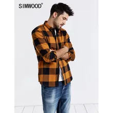 Мужская рубашка с длинными рукавами SIMWOOD, модная повседневная приталенная рубашка в клетку, брендовая уличная одежда, модель 190099 на осень