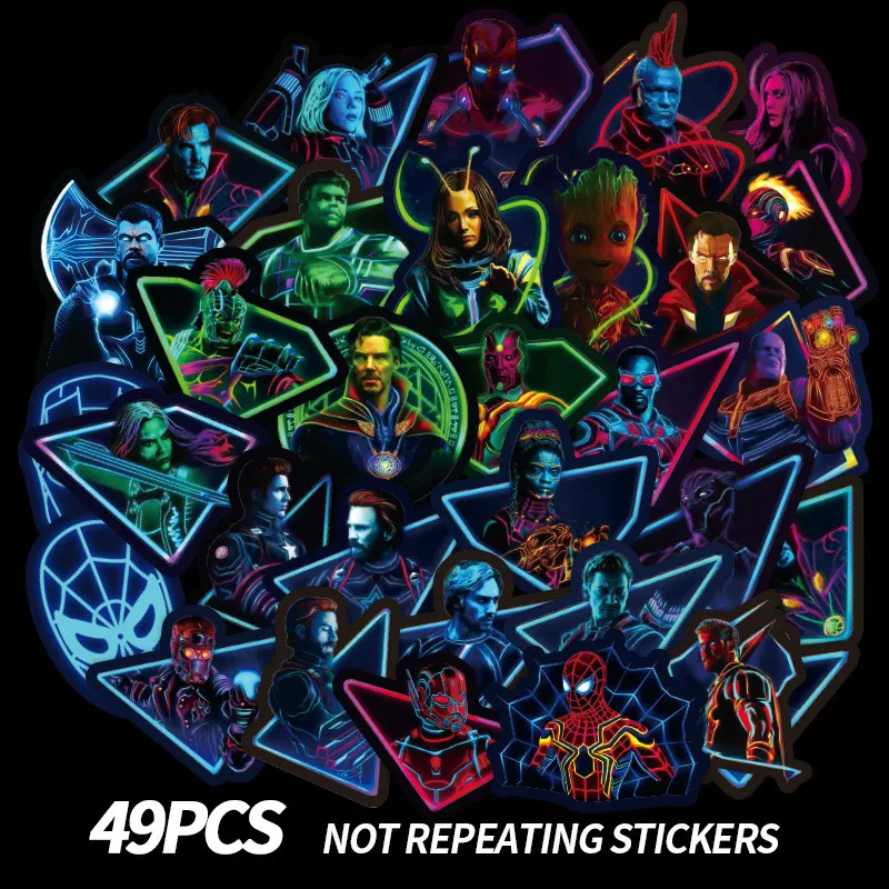 

49PCS Neon Super Hero Graffiti Stickers Skateboard Motorcycle Luggage Stickers for Laptop Skateboard Suitcase Waterproof Sticker