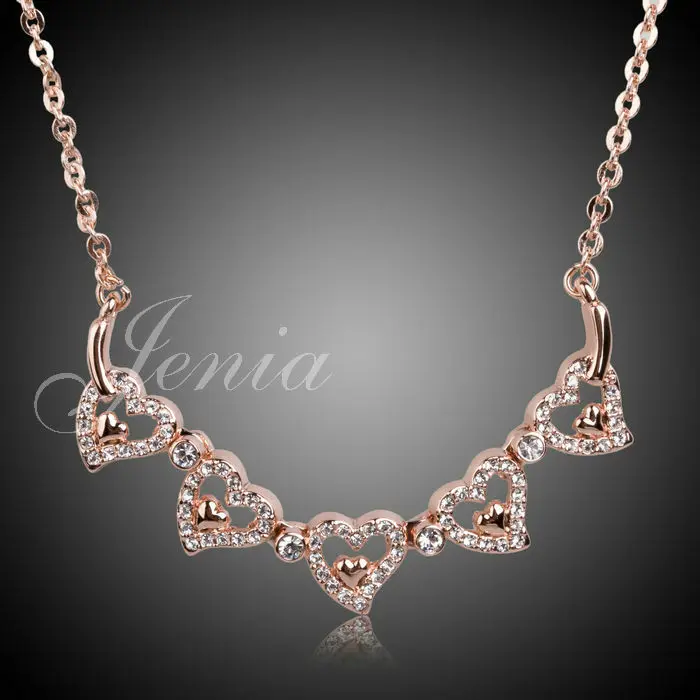 Jenia exquisita accesorios de moda oro rosa de color de cristal austriaco del corazón colgantes de la cadena collar para el amante xn061