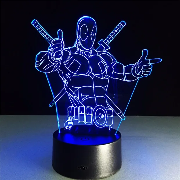 Мстители Дэдпул 3D светодиодный настольный светильник супер герой 7 цветов визуальная Иллюзия светодиодный свет друзья вечерние подарки Прямая поставка