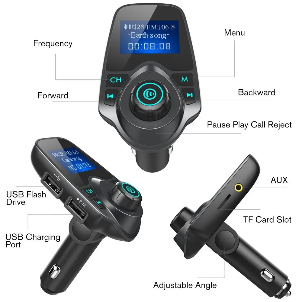 ANLUD Bluetooth Wireless Car Mp3 Player Handsfree Car Kit FM Transmitter A2DP 5V 2.1A USB Charger LCD Display Car FM Modulator  
