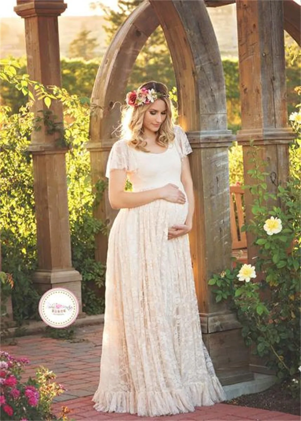 2025 Women White Skirt Maternity Photography Props Lace Pregnancy Clothes Maternity Dresses For pregnant Photo Shoot Clothing - 2