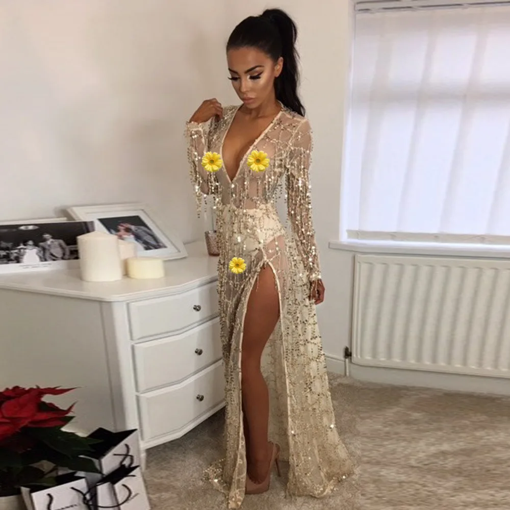 Women Sequin See Through Beach Cover Up 