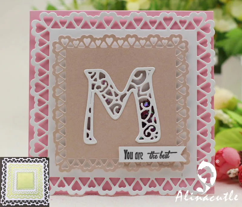 

Die cut metal cutting die 6pc frame topper square heart Scrapbook paper craft handmade card punch art cutter die alinacraft