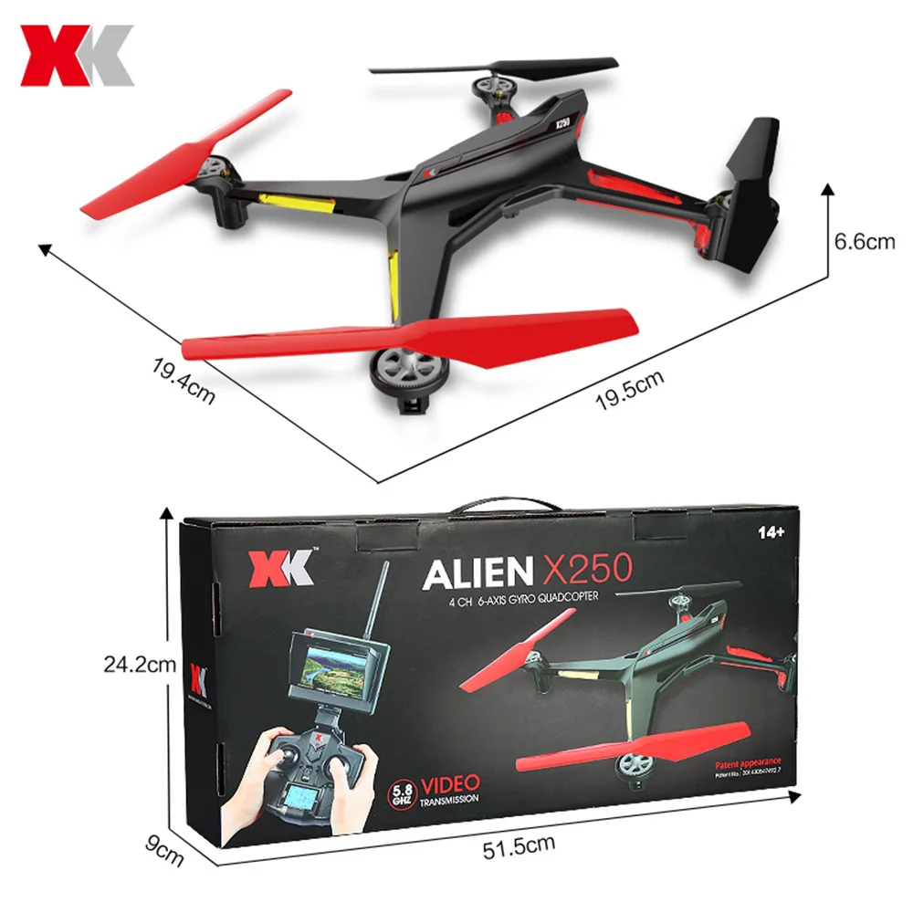 XK X250 - A RC Drone With HD 2.0MP CAM 5.8GHz FPV 2.4G 4 CH 6-axis Gyro Remote Control Quadcopter Professional RC Helicopter Toy