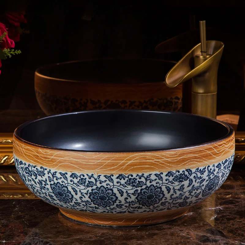 Porcelain bathroom vanity bathroom sink bowl countertop black blue and white ceramic wash basin bathroom sink Porcelain bathroom vanity bathroom sink bowl countertop black blue and white ceramic wash basin bathroom sink