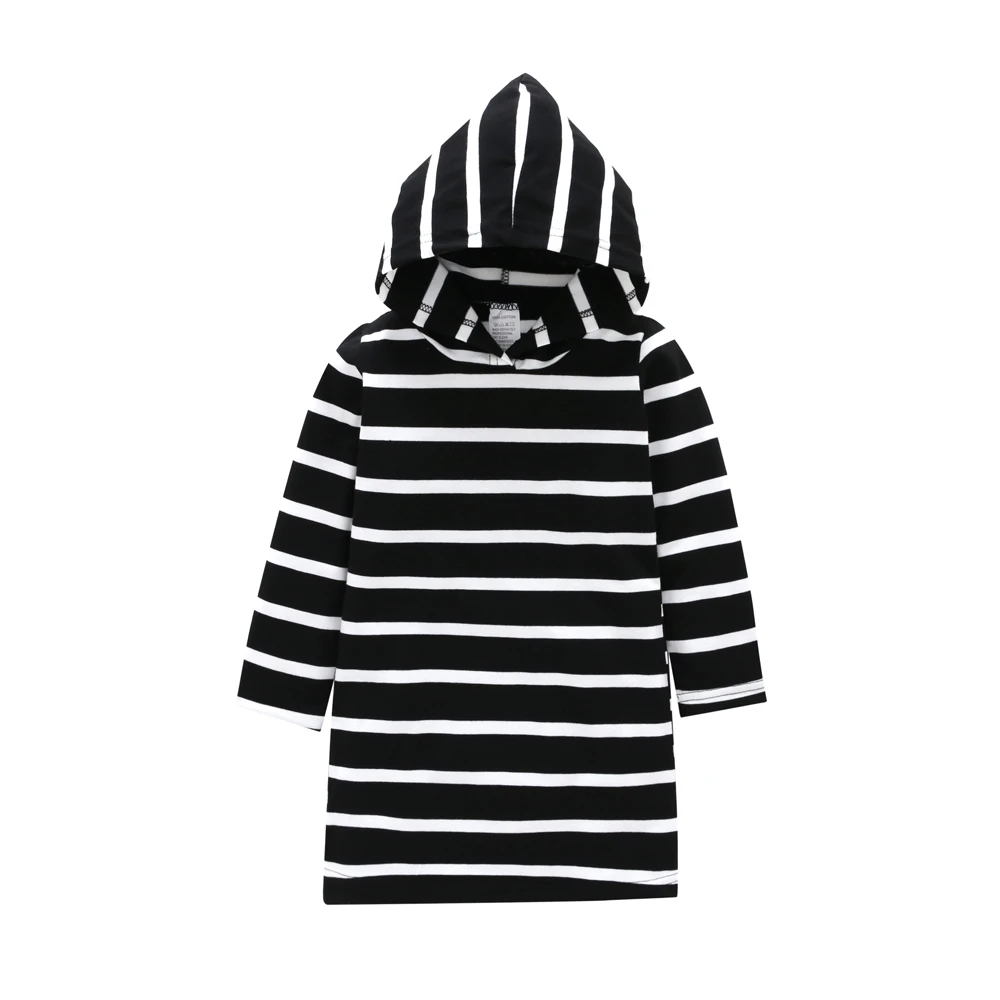 Toddler Baby Girls Full  Striped Hooded O-Neck Casual Newest Fashion Party Pageant Cotton Spring Autumn Dress Princess dress