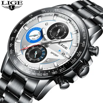 

LIGE Mens Watches Top Brand Luxury Fashion Business Quartz Watch Men Sport Full Steel Waterproof White Clock Relogio Masculino