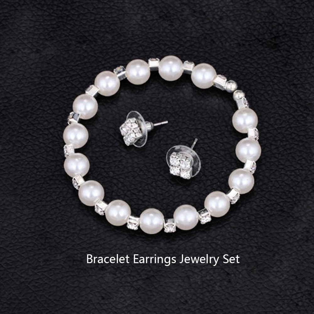 AINAMEISI Модные Свадебные Ювелирные наборы с жемчугом для женщин, подарок, серебряное ожерелье со стразами, серьги, браслет, ювелирный набор