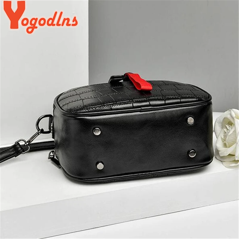 Yogodlns الترفيه بو الجلود رسول النساء حقيبة السيدات حقائب كتف التباين اللون سستة شعرية Crossbody أكياس برشام حقائب