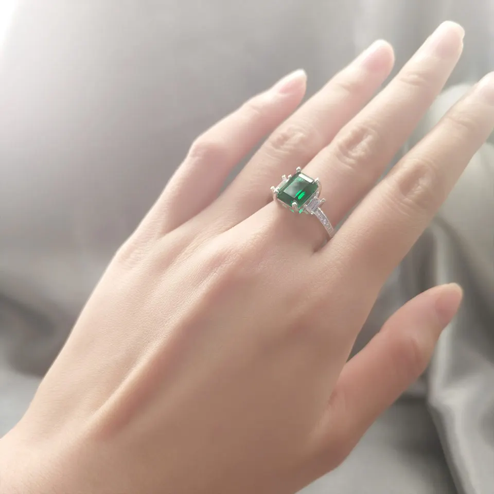 UMCHO Nano Russian Simulated Emerald Rings 925 Sterling Silver Jewelry Colorful Gemstone Rings For Women Gifts Fine Jewelry
